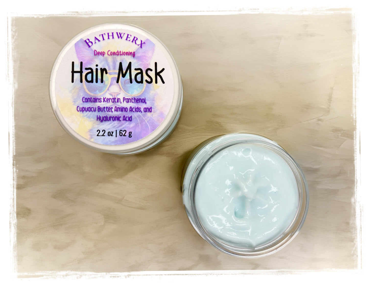 Deep Conditioning Hair Mask with Argan Oil and Cupuaçu Butter - Texture and ingredients close-up