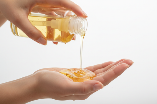 Woman pouring yellow face wash into hand