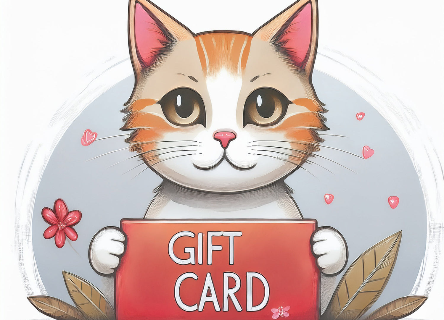 Watercolor cat holding a Bathwerx gift card.