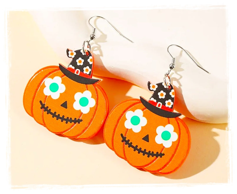 Festive Halloween Acrylic Pumpkin Earrings