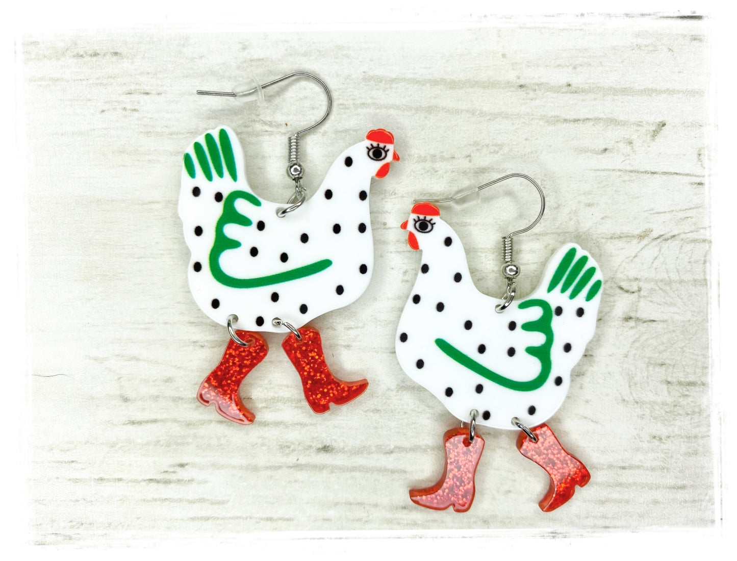 Colorful Funny Chicken Boots Earrings
