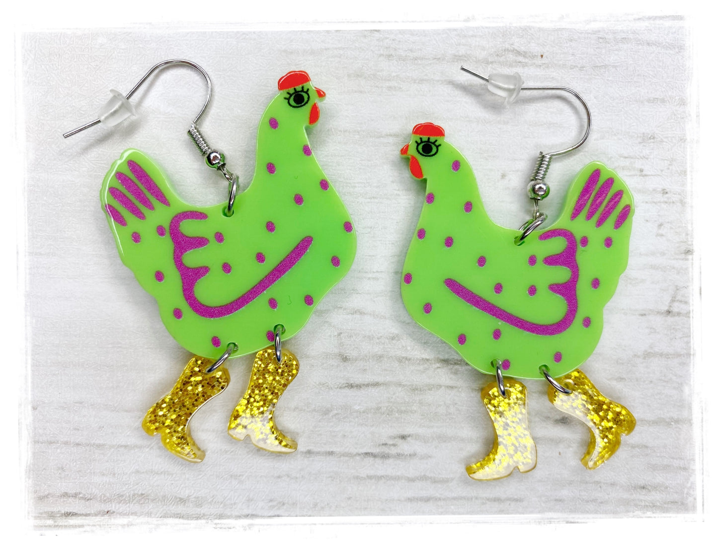 Colorful Funny Chicken Boots Earrings