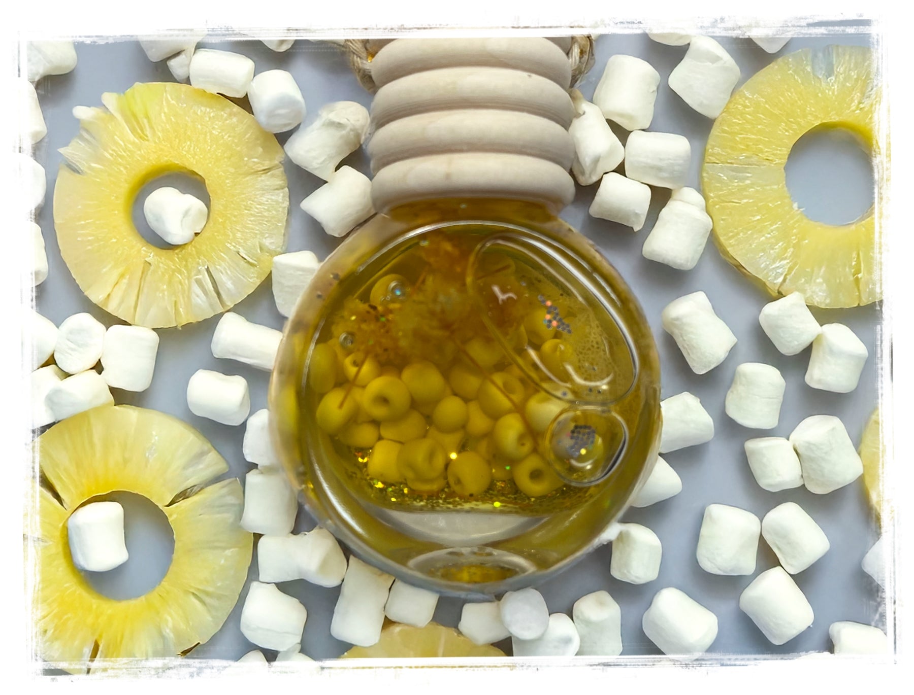 Fruit scented car charm - pineapple marshmallow fragrance glass bead hanging air freshener