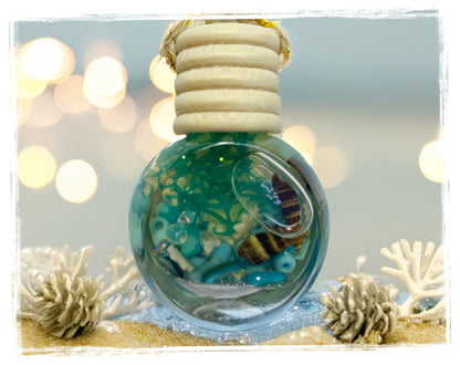 Aquatic scented car charms - ocean and beach themed hanging air fresheners with glass beads