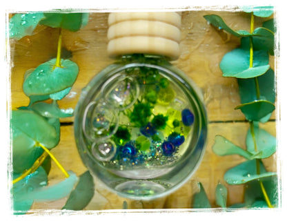 Aquatic scented round glass car charms with ocean blue beads - luxury hanging air freshener