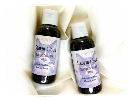 Storm Cloud charcoal face wash bottles - deep cleansing gel with salicylic acid for acne-prone skin
