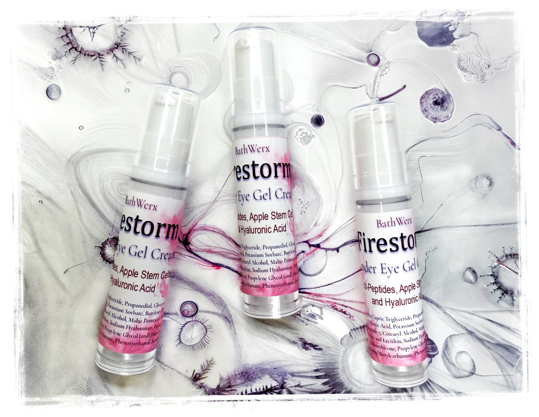 Firestorm Eye Cream texture swatch showing lightweight gel-cream formula with peptides