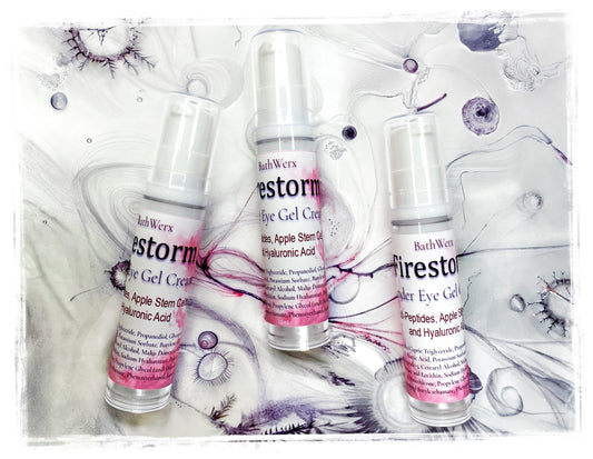 Firestorm Eye Cream texture swatch showing lightweight gel-cream formula with peptides