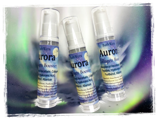 Aurora Collagen Boosting Peptide Serum bottle with multi-peptide complex and vitamin C for anti-aging skincare