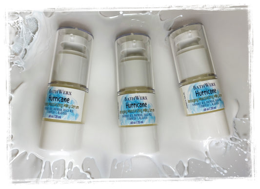 Hurricane Milky Serum bottle with Tetrapeptide-30 and Ferulic Acid - lightweight brightening face serum for even tone and antioxidant protection