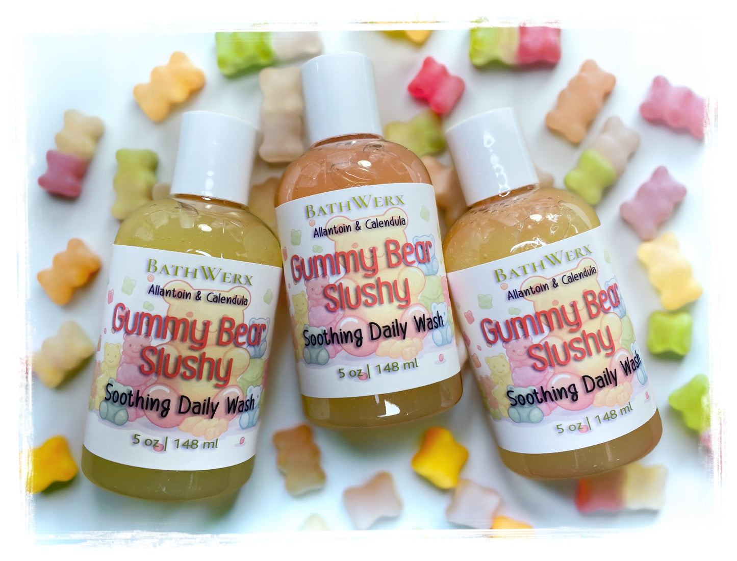 BathWerx Gummy Bear Slushy scented body wash with calendula and glycerin in clear bottle