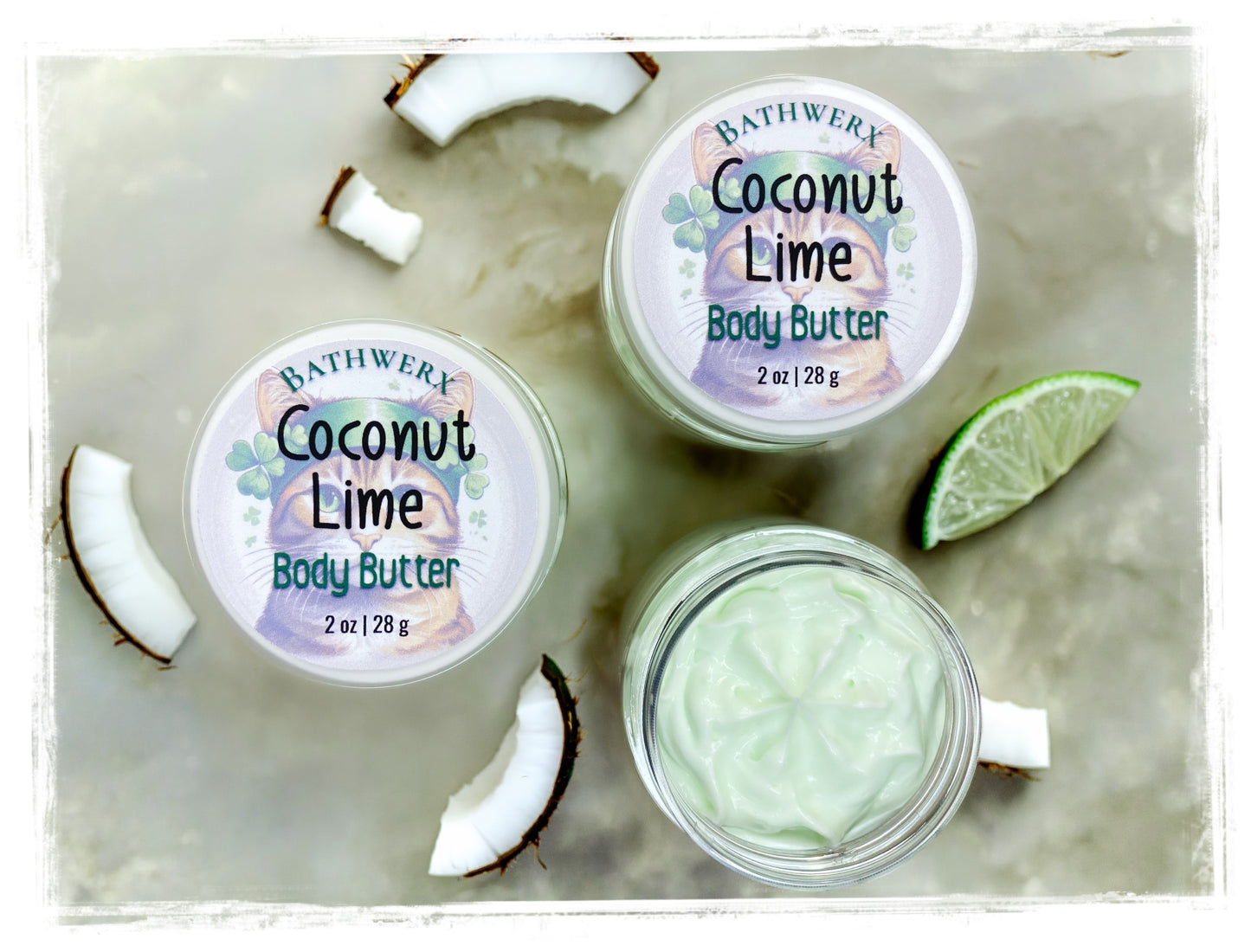 Coconut Lime Body Butter jar - cocoa and shea moisturizer with tropical coconut lime scent by BathWerx
