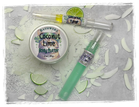 BathWerx Coconut Lime Collection gift set displayed together on a clean surface