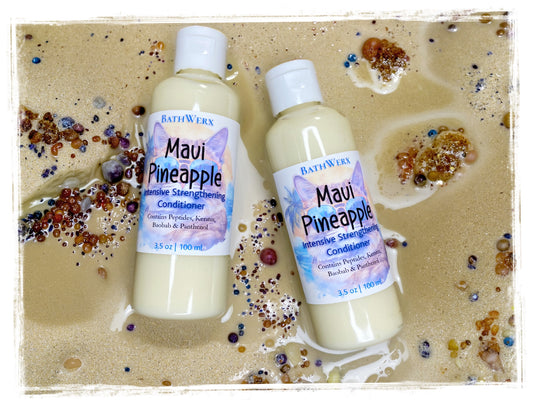 BathWerx Maui Pineapple Strengthening Conditioner 4 oz – tropical repair and hydrating hair conditioner for damaged, fine, and color-treated hair