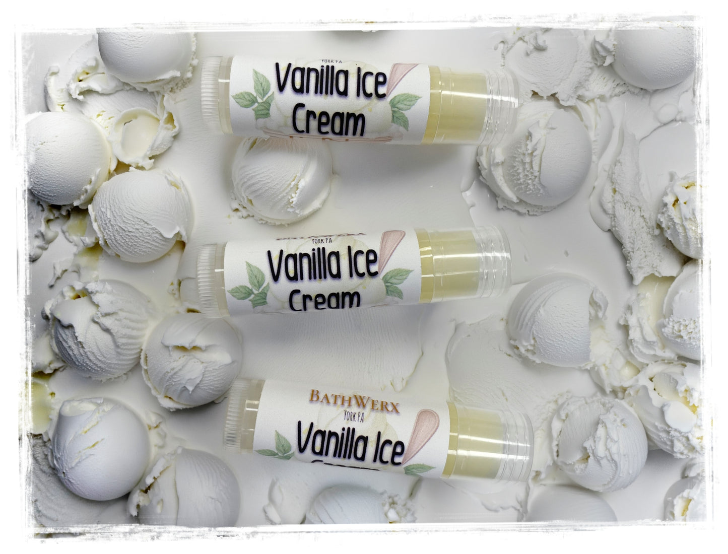 BathWerx Vanilla Ice Cream Sweetened Lip Balm - Moisturizing Lip Butter Texture Detail
