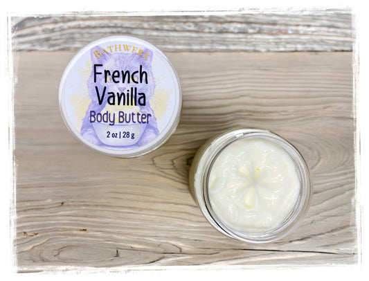 French Vanilla Body Butter in a 2 oz jar — whipped, creamy moisturizer with cocoa and shea butter by BathWerx