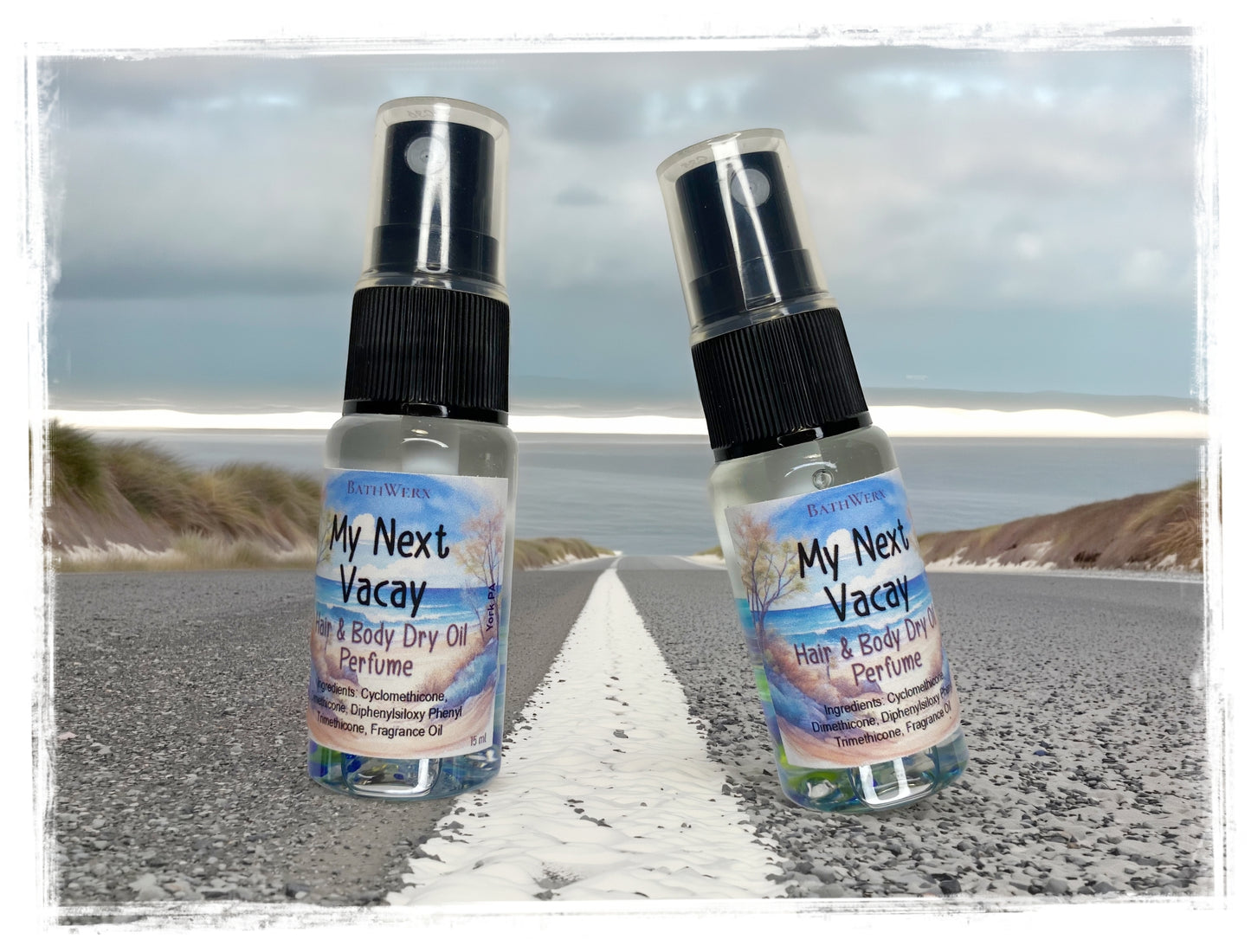 BathWerx My Next Vacay Hair & Body Dry Oil Perfume - 15ml Spray Bottle Duo on Open Road