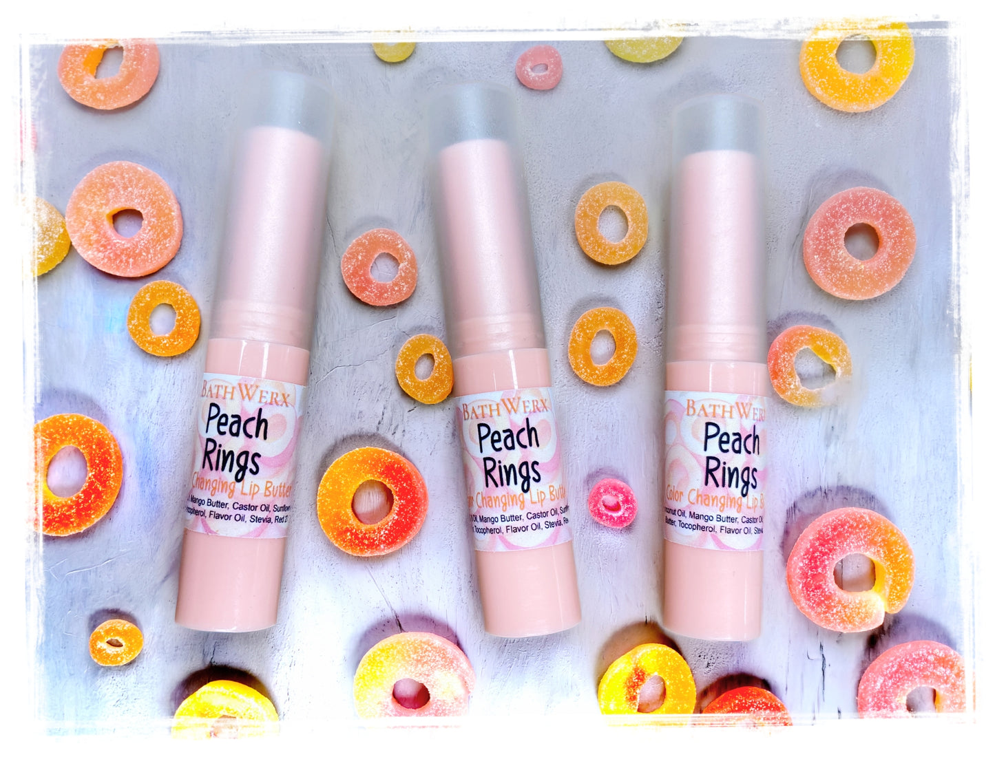 BathWerx Sweetened Lip Balm - Peach Rings - Moisturizing Lip Butter 