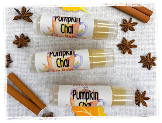 BathWerx Pumpkin Chai Lip Balm tubes with cinnamon sticks and star anise