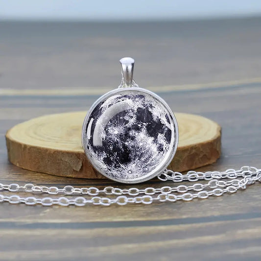 Full Moon Glass Dome Pendant Necklace