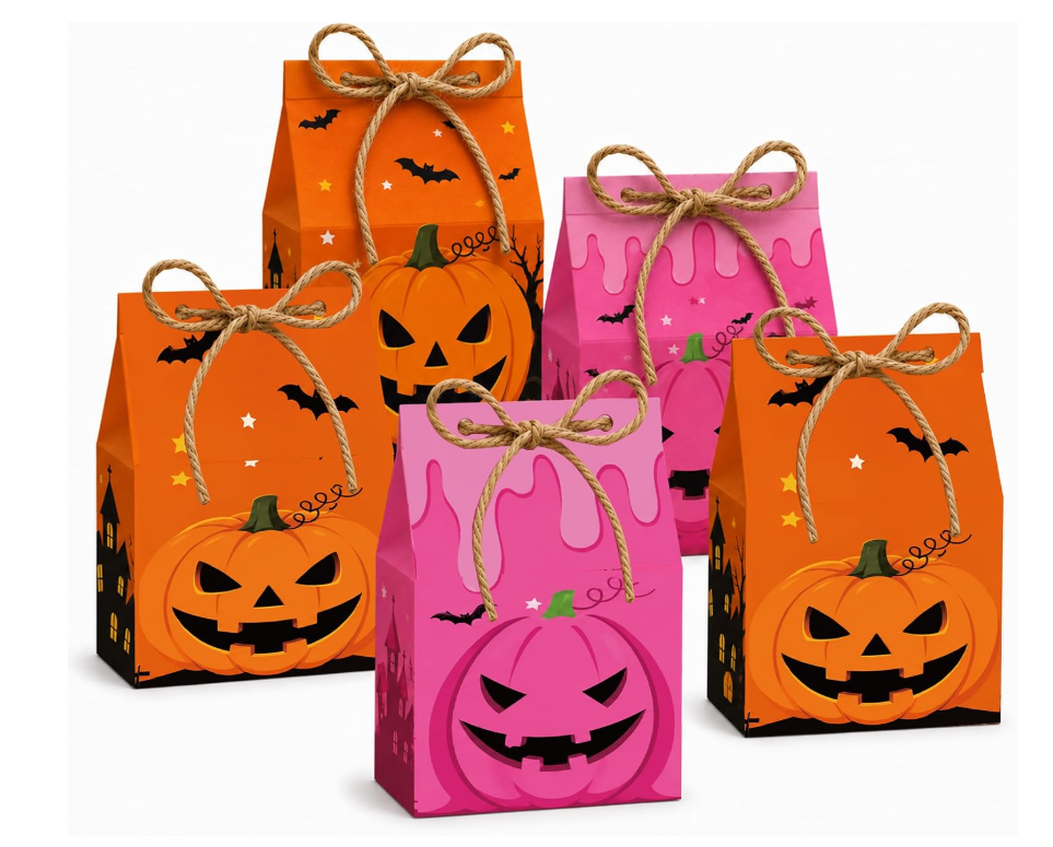Fall Candy Corn Lip Kit in festive Halloween gift boxes — orange jack-o-lantern and pink slime pumpkin designs with rope bow ties